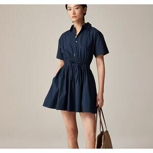 J Crew Elena Mini Dress In Cotton Poplin Size 8 Navy CI853